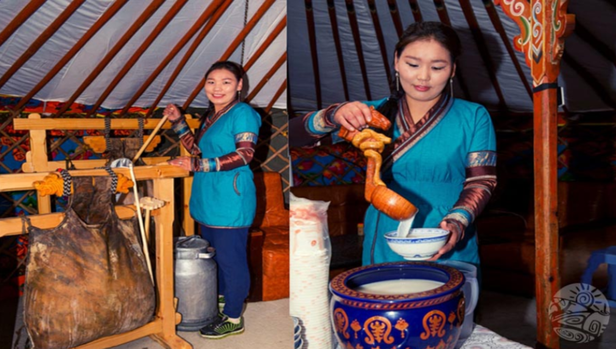 <i>The traditional preparation and serving of <b>Airag</b></i>